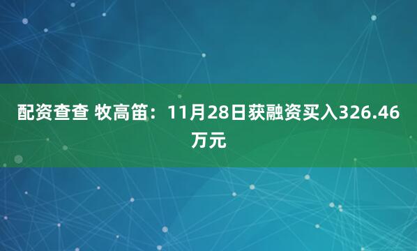 配资查查 牧高笛：11月28日获融资买入326.46万元